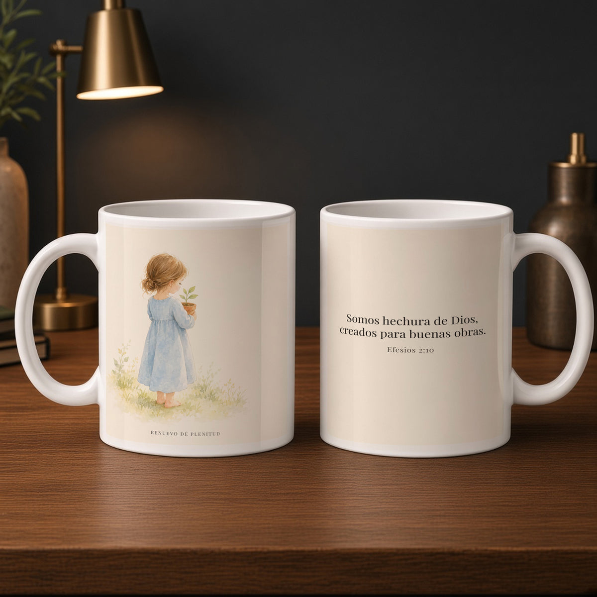 Somos hechura de Dios para buenas obras | Taza de inspiración bíblica | Efesios 2:10 — 15oz · Estudio carbón, arte y frase devocional en dos tazas