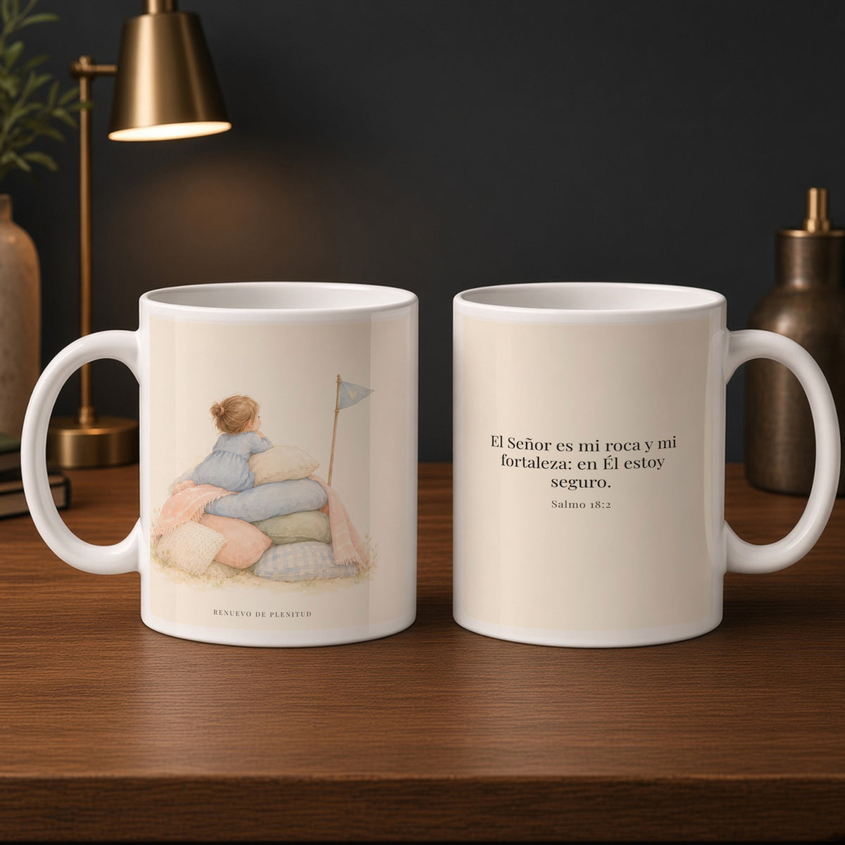 Jehová es mi roca y mi fortaleza | Taza con arte cristiano | Salmo 18:2 — 15oz · Estudio carbón, arte y frase devocional en dos tazas