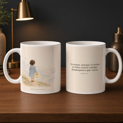 Jehová tu Dios estará contigo | Taza bíblica para café | Josué 1:9 — 15oz · Estudio carbón, arte y frase devocional en dos tazas