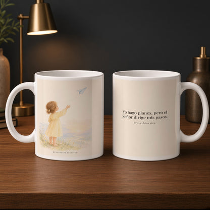 Jehová dirige mis pasos | Taza cristiana con frase devocional | Proverbios 16:9 — 15oz · Estudio carbón, arte y frase devocional en dos tazas