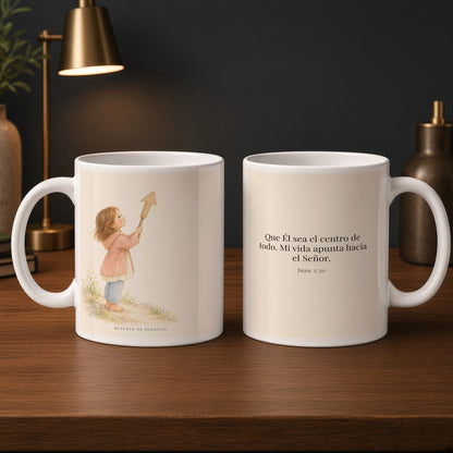 Que Él sea el centro de todo | Taza cristiana en dos tamaños | Juan 3:30 — 15oz · Estudio carbón, arte y frase devocional en dos tazas
