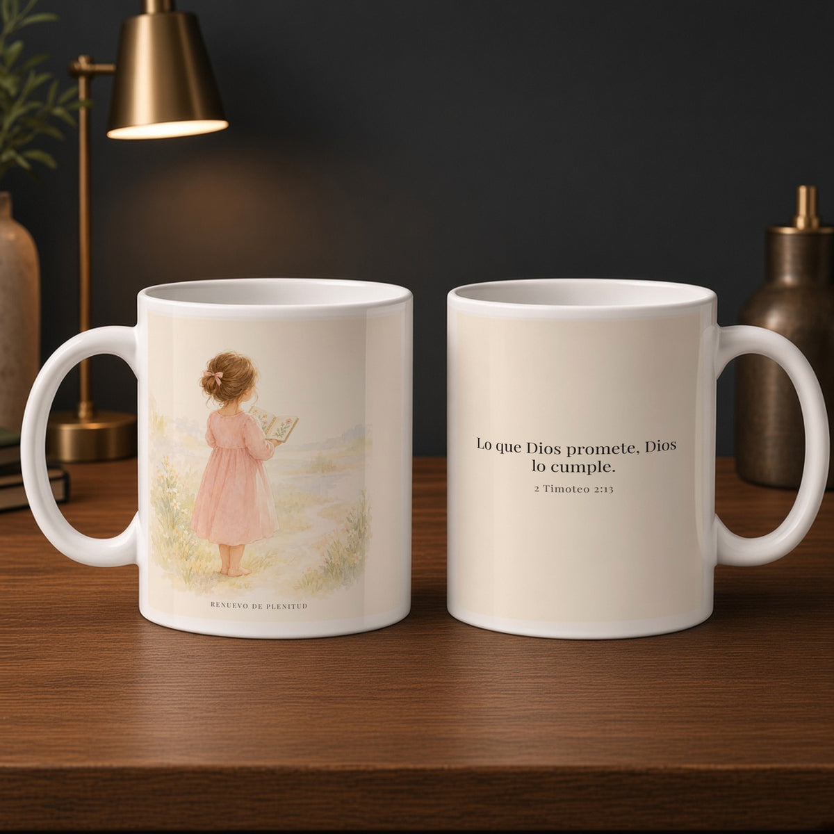 Su palabra no vuelve vacía | Taza devocional ilustrada | 2 Timoteo 2:13 — 15oz · Estudio carbón, arte y frase devocional en dos tazas