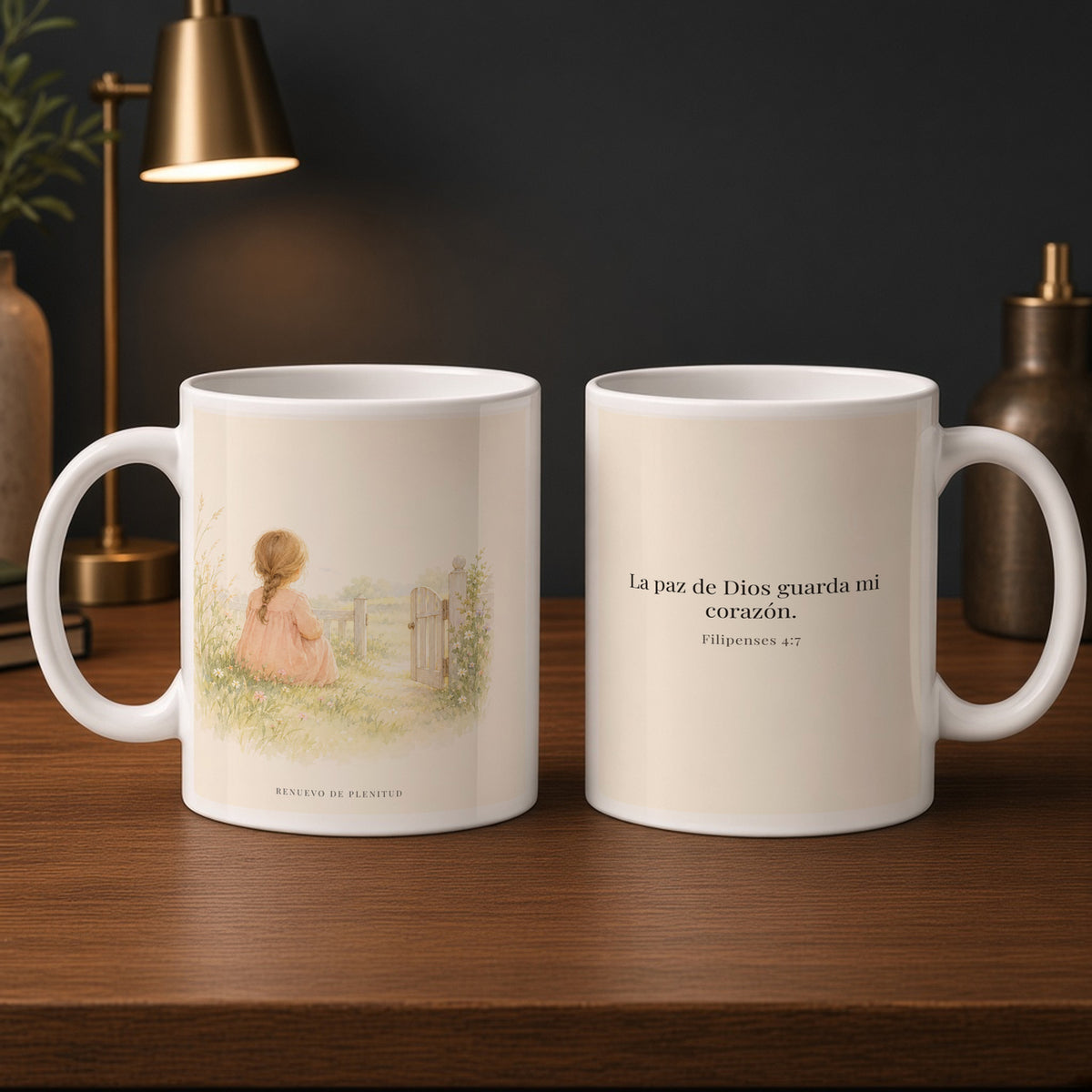 La paz de Dios guardará mi corazón | Taza devocional de fe | Filipenses 4:7 — 15oz · Estudio carbón, arte y frase devocional en dos tazas