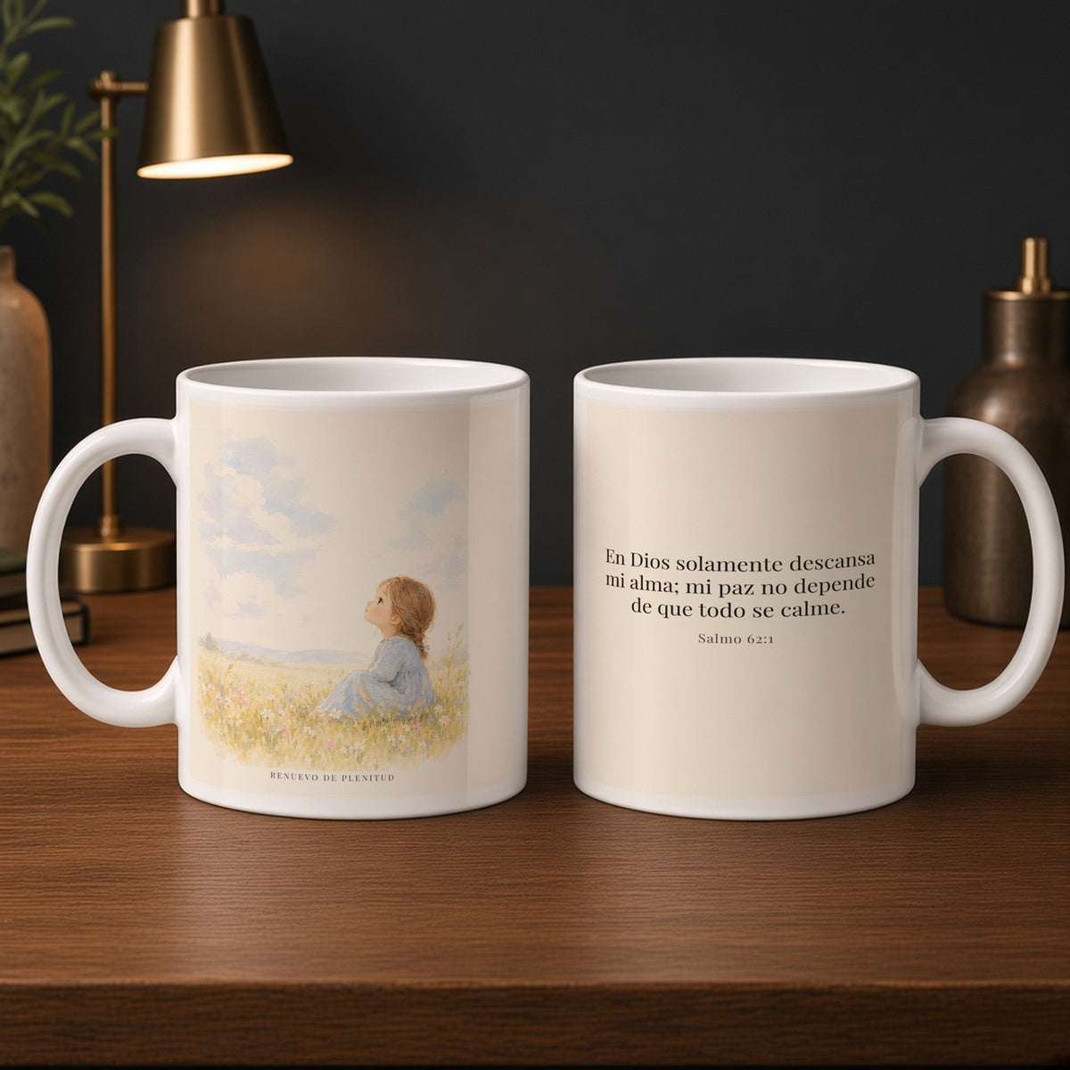 En Dios solamente descansa mi alma | Taza de fe para cada mañana | Salmo 62:1 — 15oz · Estudio carbón, arte y frase devocional en dos tazas
