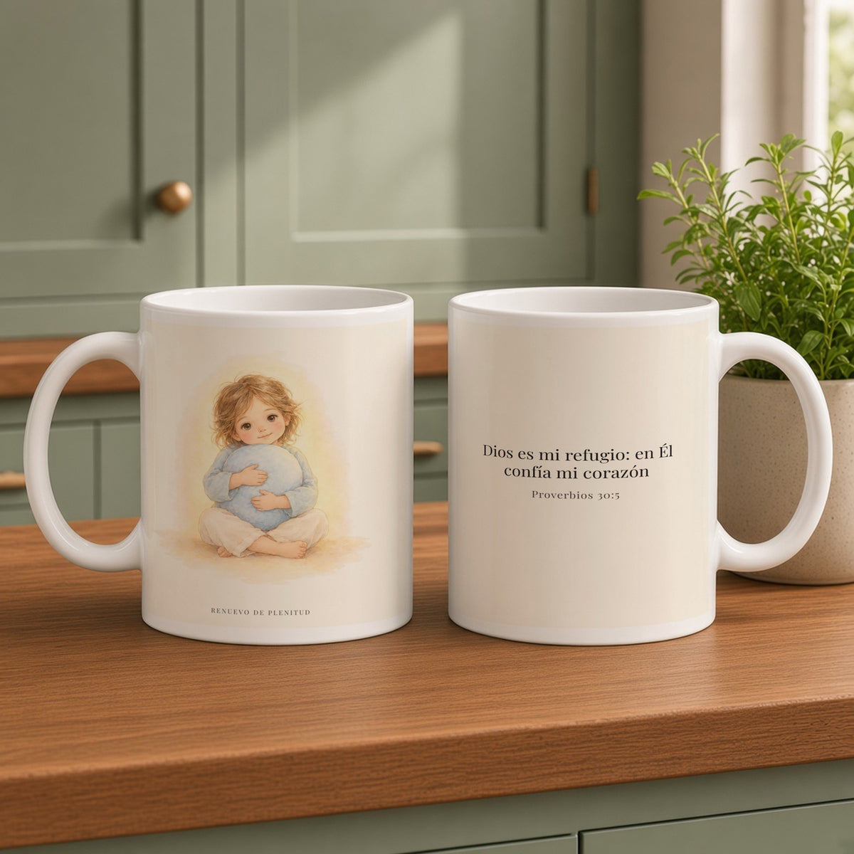 En Dios encuentro mi refugio | Taza cristiana con frase devocional | Proverbios 30:5 — 15oz · Cocina verde salvia, arte y frase devocional en dos tazas
