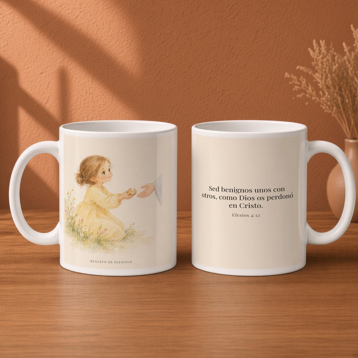 Sed benignos unos con otros | Taza cristiana con frase devocional | Efesios 4:32 — 15oz · Desayuno terracota, arte y frase devocional en dos tazas