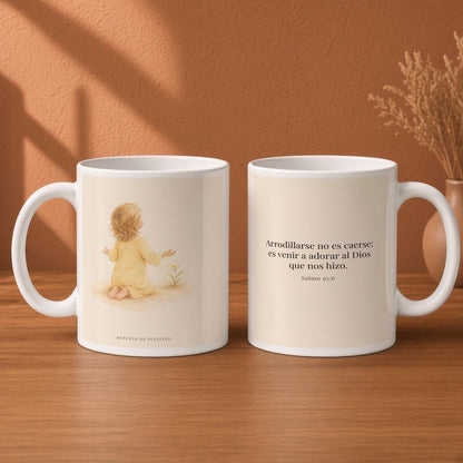 Venid, adoremos y postrémonos | Taza de inspiración bíblica | Salmo 95:6 — 15oz · Desayuno terracota, arte y frase devocional en dos tazas