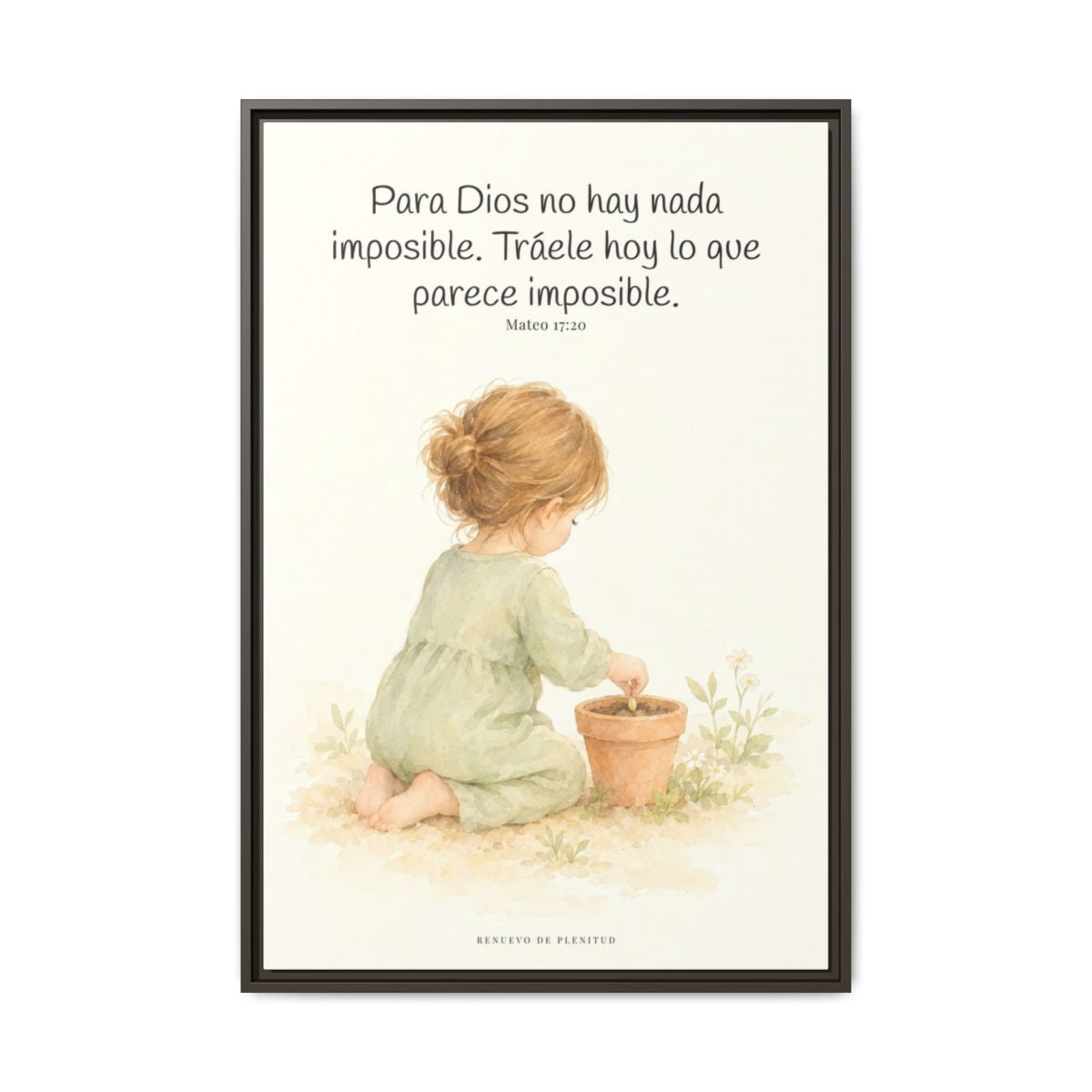 Nada hay imposible para Dios — Lienzo Cristiano Enmarcado | Mateo 17:20 — 24×36 pulgadas, marco espresso, vista frontal