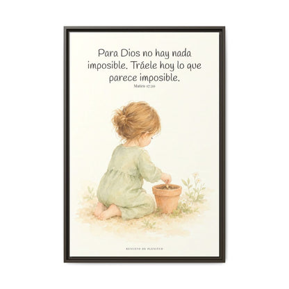 Nada hay imposible para Dios — Lienzo Cristiano Enmarcado | Mateo 17:20 — 24×36 pulgadas, marco espresso, vista frontal