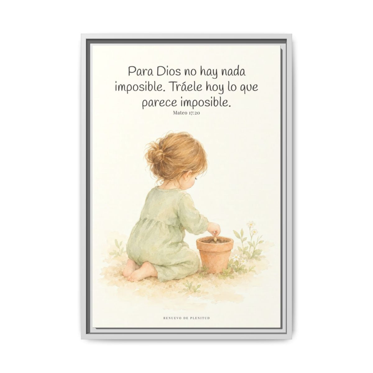 Nada hay imposible para Dios — Lienzo Cristiano Enmarcado | Mateo 17:20 — 16×24 pulgadas, marco blanco, vista frontal
