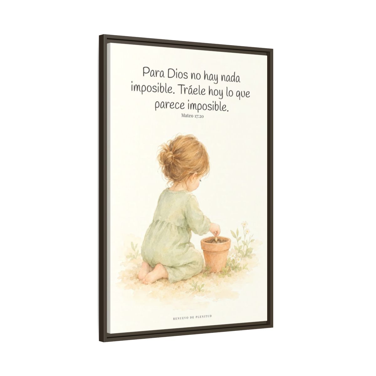 Nada hay imposible para Dios — Lienzo Cristiano Enmarcado | Mateo 17:20 — 24×36 pulgadas, marco espresso, vista lateral del marco flotante