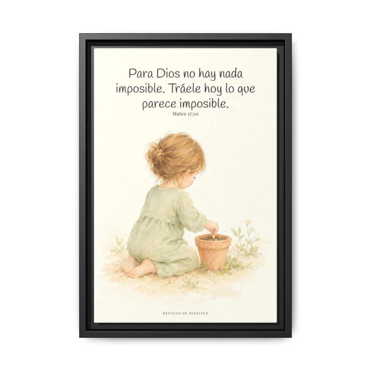 Nada hay imposible para Dios — Lienzo Cristiano Enmarcado | Mateo 17:20 — 12×18 pulgadas, marco negro, vista frontal