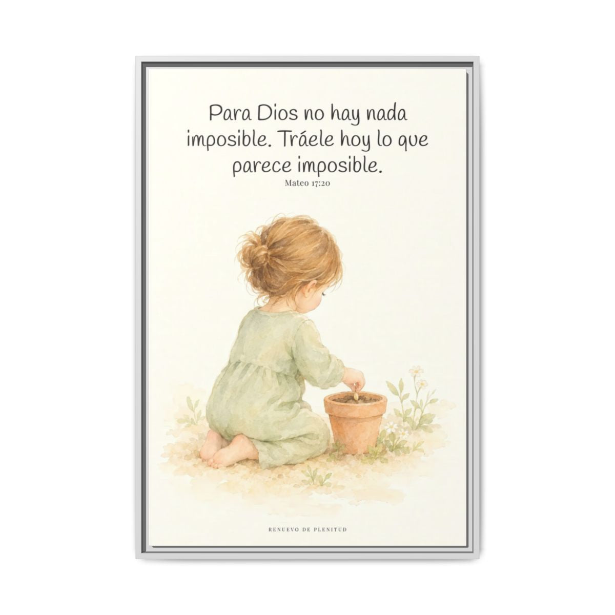 Nada hay imposible para Dios — Lienzo Cristiano Enmarcado | Mateo 17:20 — 24×36 pulgadas, marco blanco, vista frontal