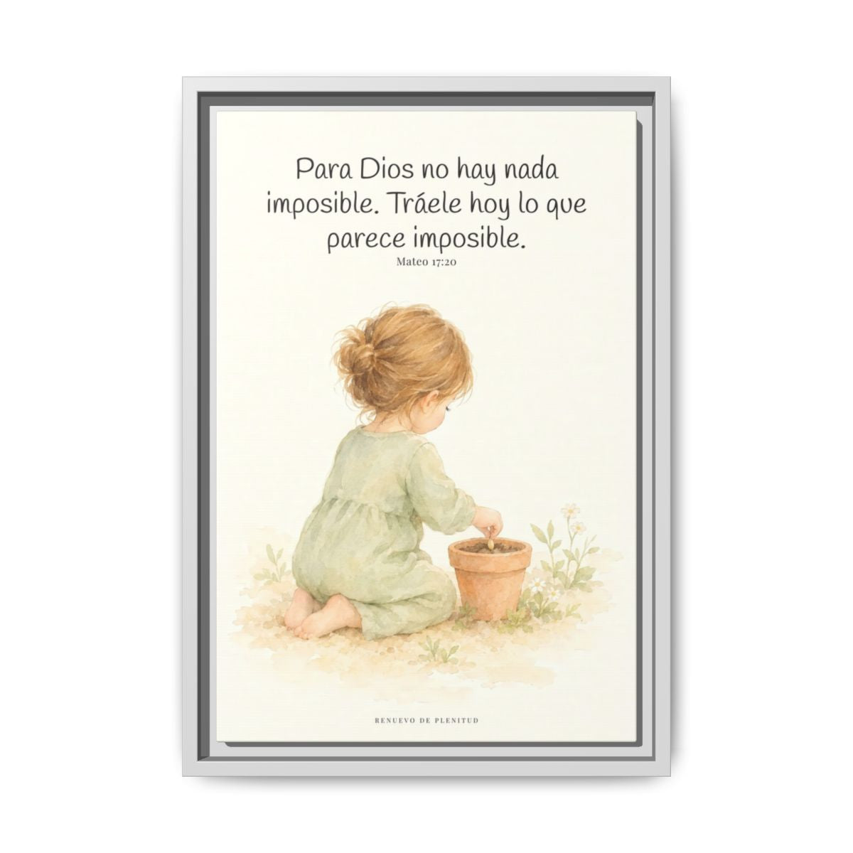 Nada hay imposible para Dios — Lienzo Cristiano Enmarcado | Mateo 17:20 — 12×18 pulgadas, marco blanco, vista frontal