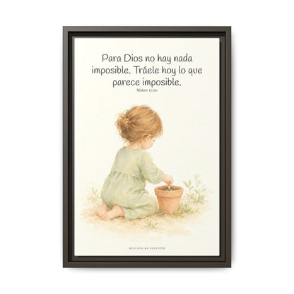 Nada hay imposible para Dios — Lienzo Cristiano Enmarcado | Mateo 17:20 — 12×18 pulgadas, marco espresso, vista frontal