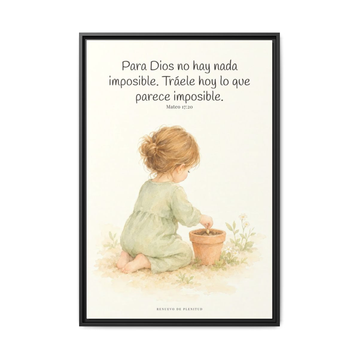 Nada hay imposible para Dios — Lienzo Cristiano Enmarcado | Mateo 17:20 — 24×36 pulgadas, marco negro, vista frontal