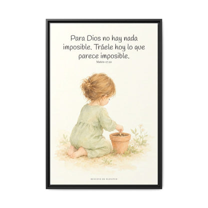 Nada hay imposible para Dios — Lienzo Cristiano Enmarcado | Mateo 17:20 — 24×36 pulgadas, marco negro, vista frontal