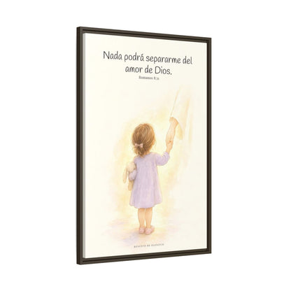 Nada podrá separarme del amor de Dios | Cuadro de inspiración bíblica | Romanos 8:31 — 24×36 pulgadas, marco espresso, vista lateral del marco flotante