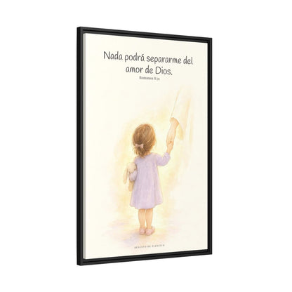 Nada podrá separarme del amor de Dios | Cuadro de inspiración bíblica | Romanos 8:31 — 24×36 pulgadas, marco negro, vista lateral del marco flotante