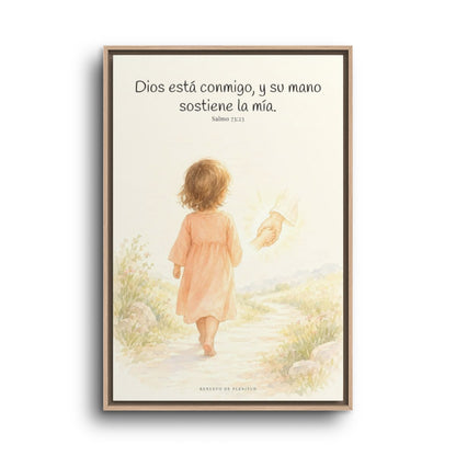 Nunca estoy solo | Cuadro bíblico para el hogar | Salmo 73:23 — 24×36 pulgadas, marco natural, vista frontal