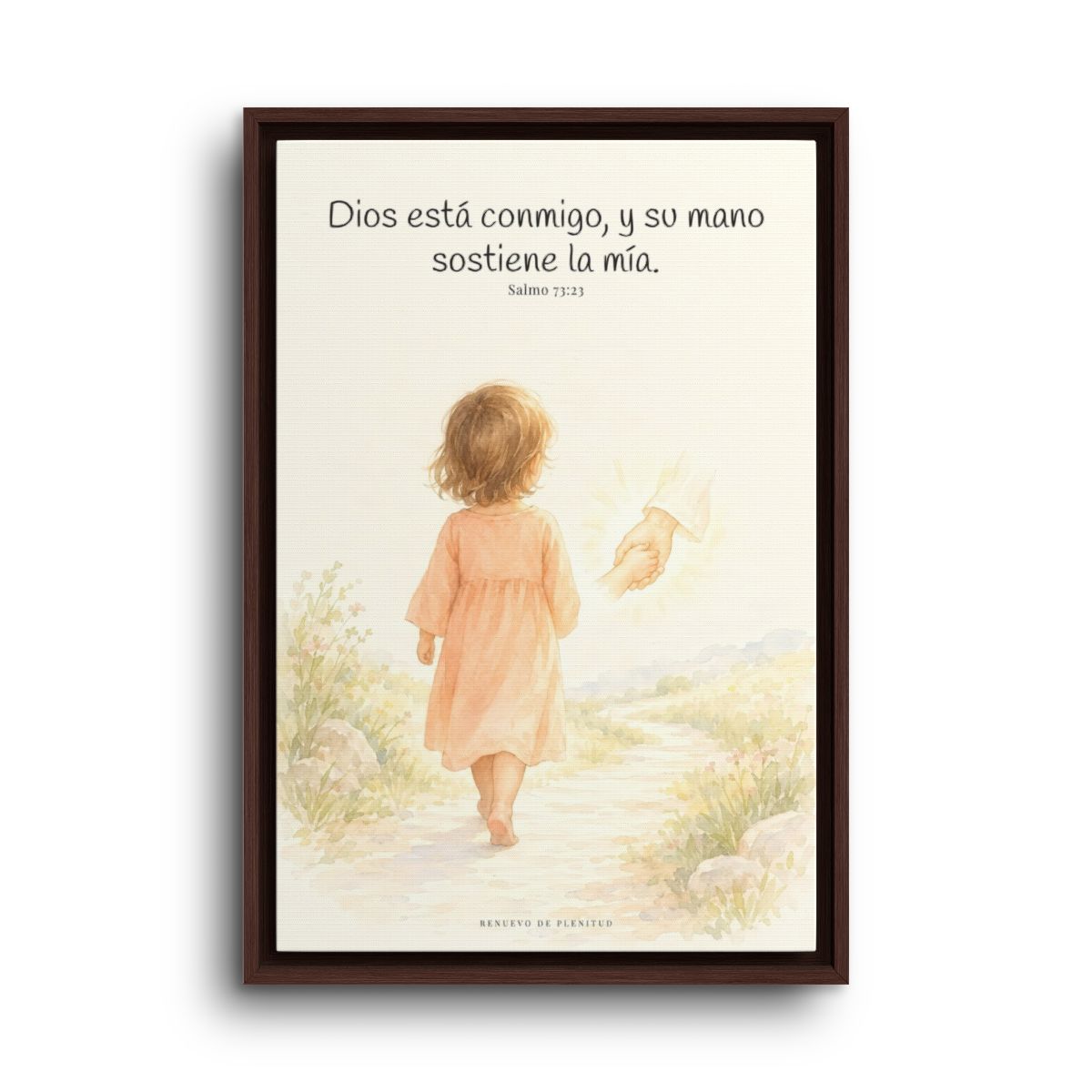 Nunca estoy solo | Cuadro bíblico para el hogar | Salmo 73:23 — 16×24 pulgadas, marco espresso, vista frontal