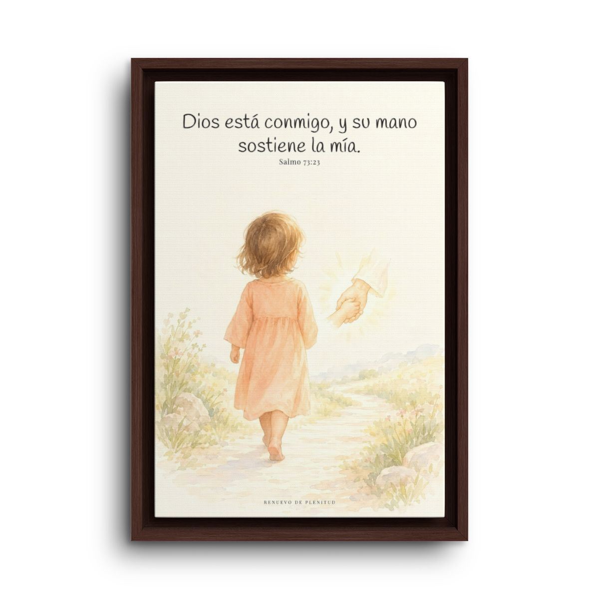 Nunca estoy solo | Cuadro bíblico para el hogar | Salmo 73:23 — 12×18 pulgadas, marco espresso, vista frontal
