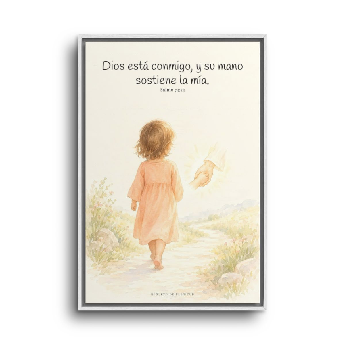 Nunca estoy solo | Cuadro bíblico para el hogar | Salmo 73:23 — 24×36 pulgadas, marco blanco, vista frontal