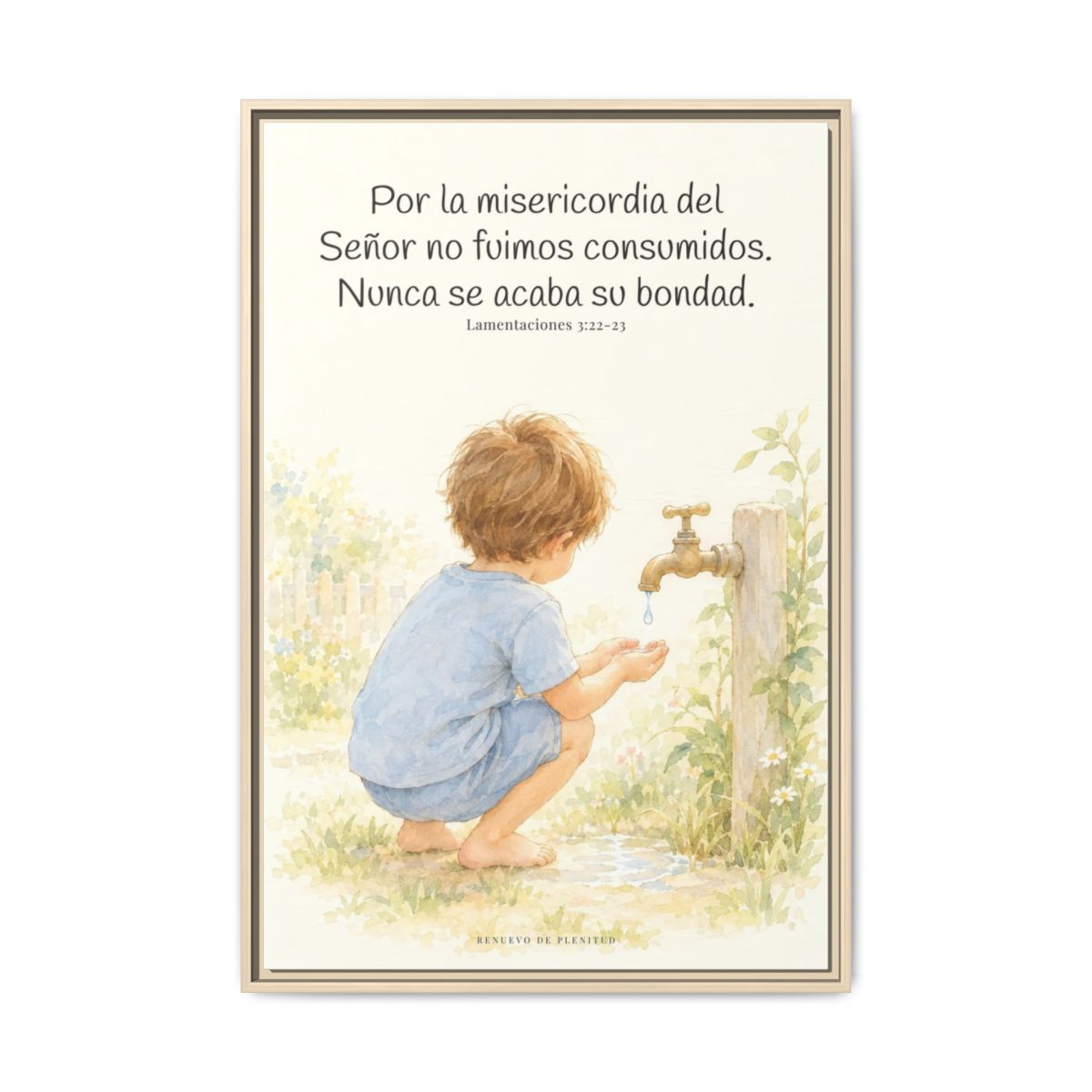 Nunca se acaba la misericordia de Dios — Lienzo Cristiano Enmarcado | Lamentaciones 3:22-23 — 24×36 pulgadas, marco natural, vista frontal