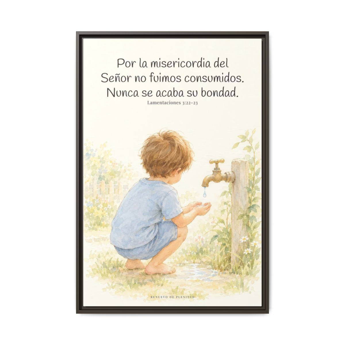 Nunca se acaba la misericordia de Dios — Lienzo Cristiano Enmarcado | Lamentaciones 3:22-23 — 24×36 pulgadas, marco espresso, vista frontal
