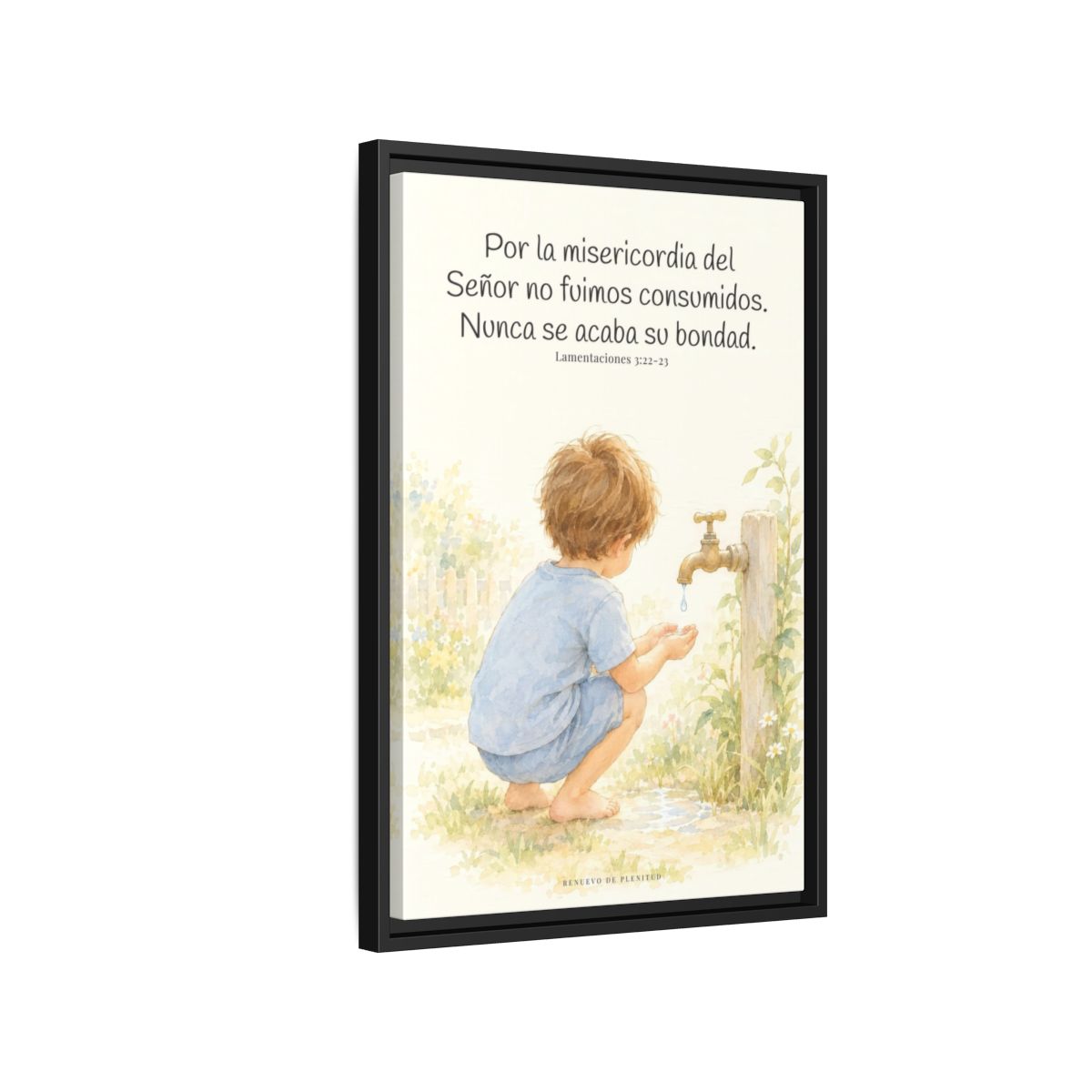 Nunca se acaba la misericordia de Dios — Lienzo Cristiano Enmarcado | Lamentaciones 3:22-23 — 16×24 pulgadas, marco negro, vista lateral del marco flotante