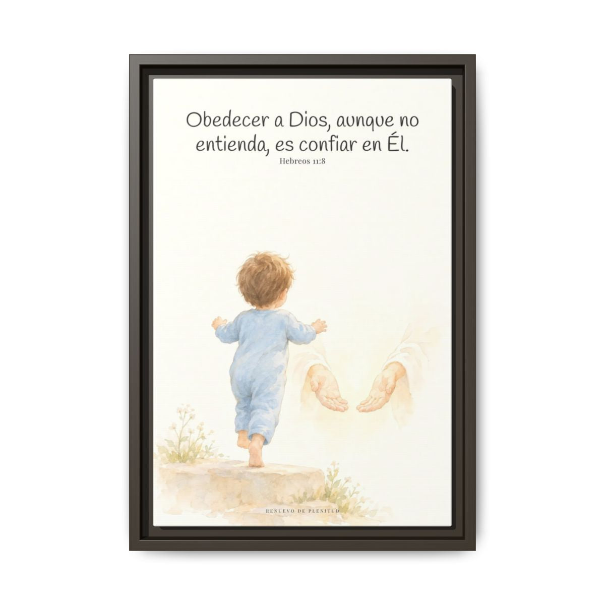 Obedecer a Dios es mi mayor valentía — Lienzo Cristiano Enmarcado | Hebreos 11:8 — 12×18 pulgadas, marco espresso, vista frontal
