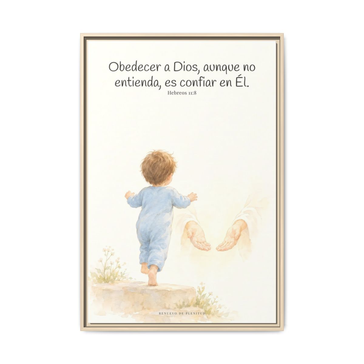 Obedecer a Dios es mi mayor valentía — Lienzo Cristiano Enmarcado | Hebreos 11:8 — 24×36 pulgadas, marco natural, vista frontal