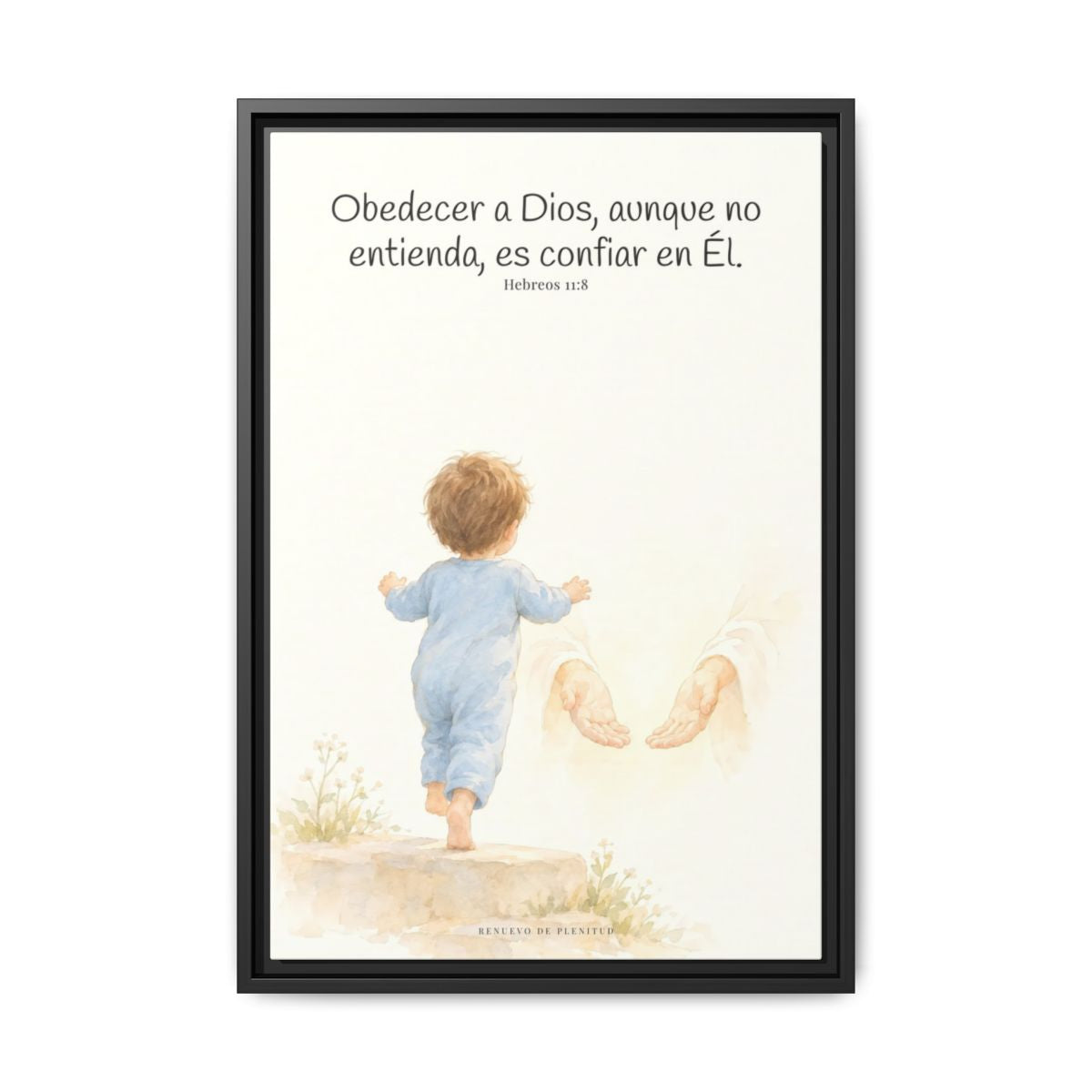 Obedecer a Dios es mi mayor valentía — Lienzo Cristiano Enmarcado | Hebreos 11:8 — 16×24 pulgadas, marco negro, vista frontal