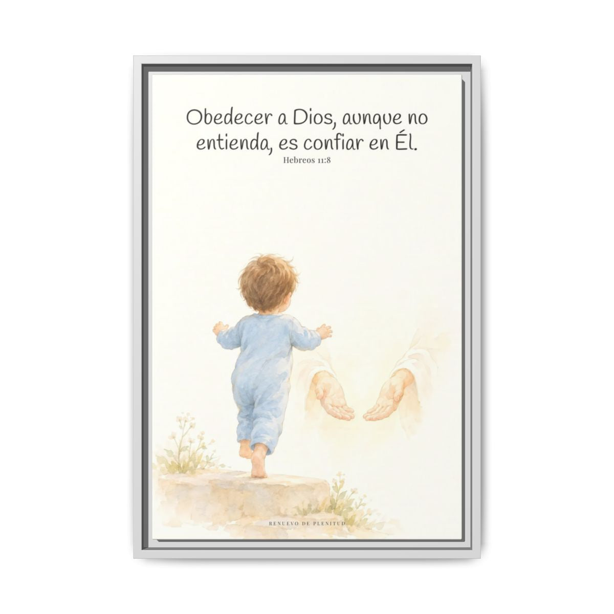 Obedecer a Dios es mi mayor valentía — Lienzo Cristiano Enmarcado | Hebreos 11:8 — 16×24 pulgadas, marco blanco, vista frontal