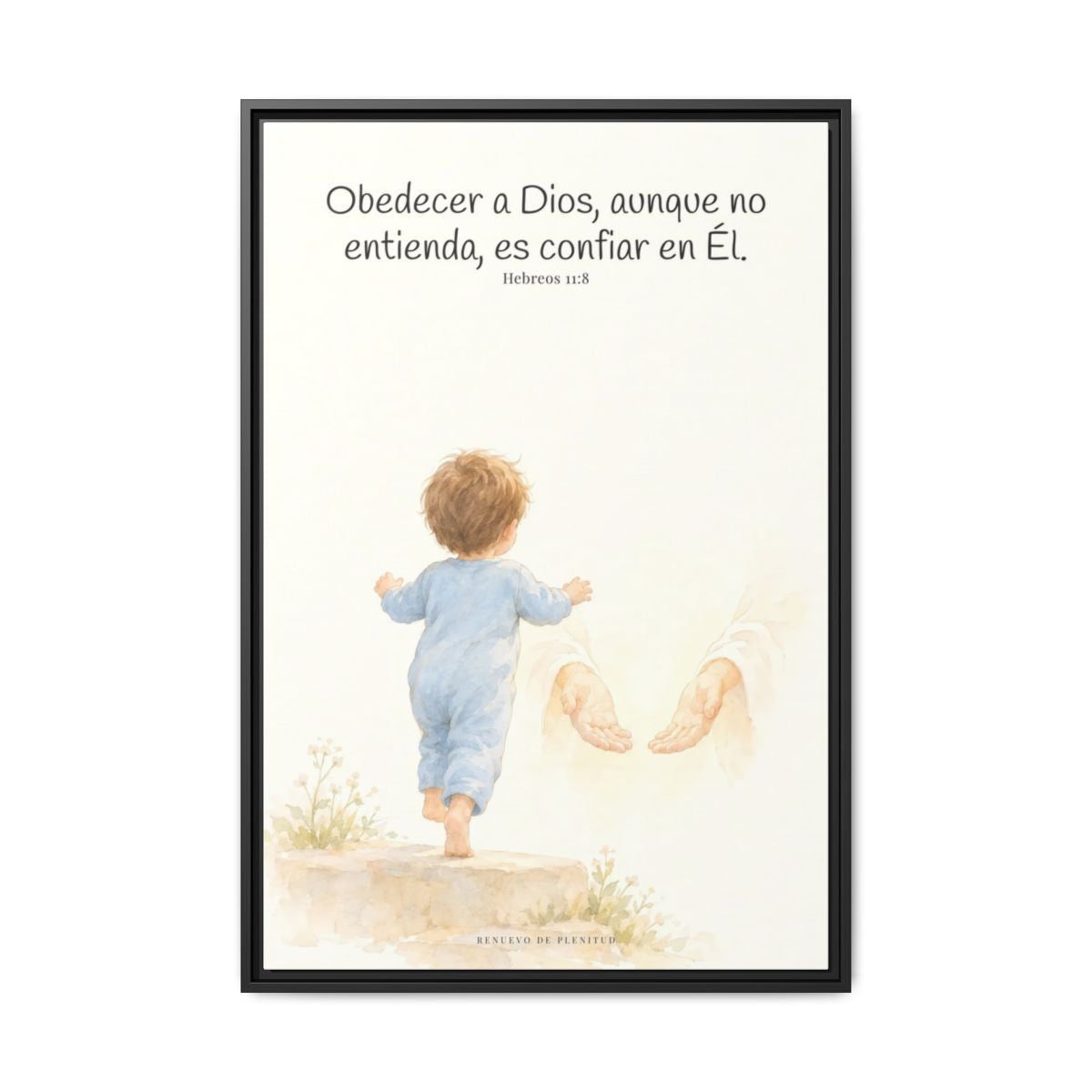 Obedecer a Dios es mi mayor valentía — Lienzo Cristiano Enmarcado | Hebreos 11:8 — 24×36 pulgadas, marco negro, vista frontal