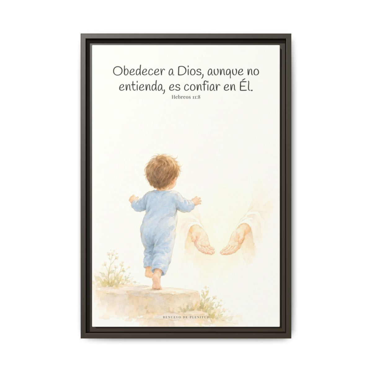Obedecer a Dios es mi mayor valentía — Lienzo Cristiano Enmarcado | Hebreos 11:8 — 16×24 pulgadas, marco espresso, vista frontal