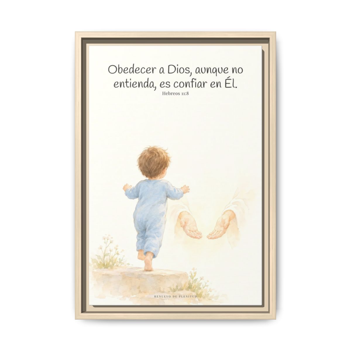 Obedecer a Dios es mi mayor valentía — Lienzo Cristiano Enmarcado | Hebreos 11:8 — 12×18 pulgadas, marco natural, vista frontal