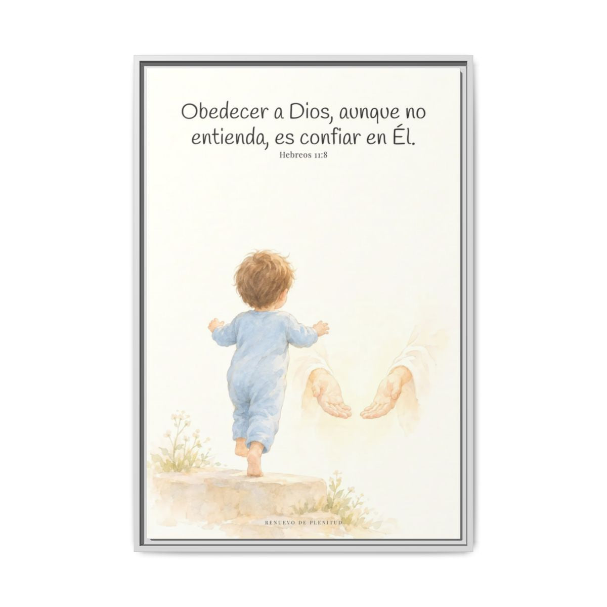 Obedecer a Dios es mi mayor valentía — Lienzo Cristiano Enmarcado | Hebreos 11:8 — 24×36 pulgadas, marco blanco, vista frontal