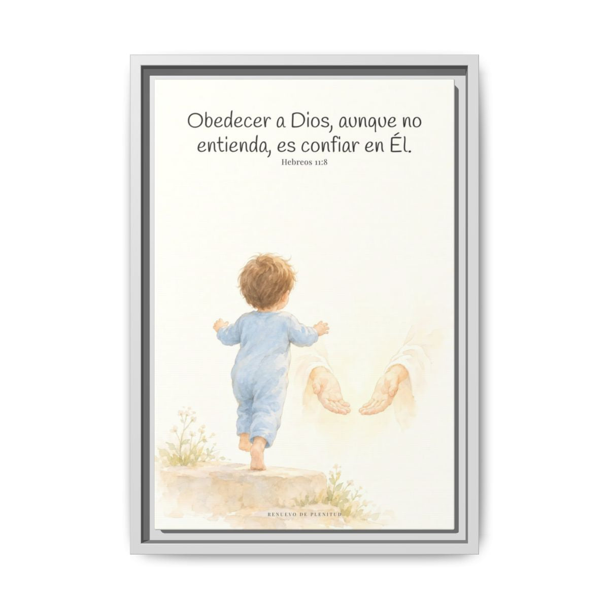 Obedecer a Dios es mi mayor valentía — Lienzo Cristiano Enmarcado | Hebreos 11:8 — 12×18 pulgadas, marco blanco, vista frontal