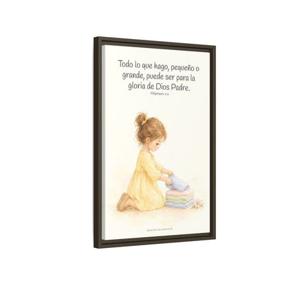 Para la gloria de Dios Padre — Lienzo Cristiano Enmarcado | Filipenses 2:11 — 16×24 pulgadas, marco espresso, vista lateral del marco flotante