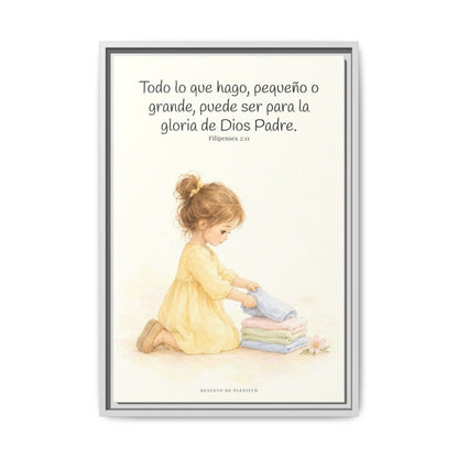 Para la gloria de Dios Padre — Lienzo Cristiano Enmarcado | Filipenses 2:11 — 16×24 pulgadas, marco blanco, vista frontal