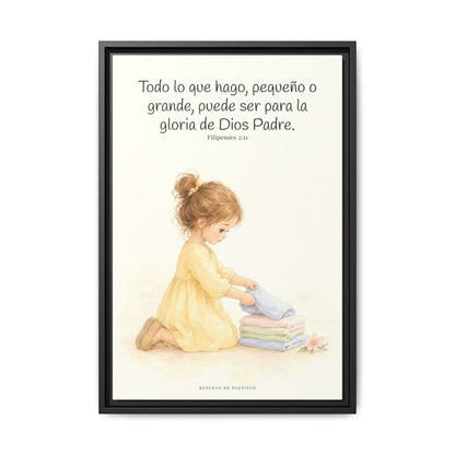 Para la gloria de Dios Padre — Lienzo Cristiano Enmarcado | Filipenses 2:11 — 16×24 pulgadas, marco negro, vista frontal