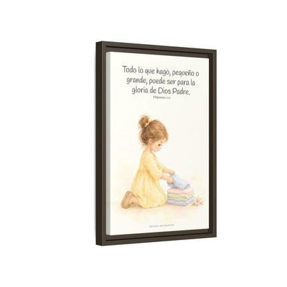 Para la gloria de Dios Padre — Lienzo Cristiano Enmarcado | Filipenses 2:11 — 12×18 pulgadas, marco espresso, vista lateral del marco flotante