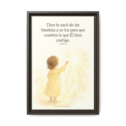 Para que anuncies las maravillas de Dios — Lienzo Cristiano Enmarcado | 1 Pedro 2:9 — 12×18 pulgadas, marco espresso, vista frontal
