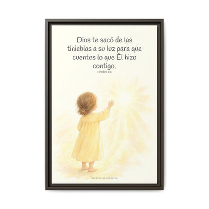 Para que anuncies las maravillas de Dios — Lienzo Cristiano Enmarcado | 1 Pedro 2:9 — 16×24 pulgadas, marco espresso, vista frontal