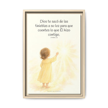 Para que anuncies las maravillas de Dios — Lienzo Cristiano Enmarcado | 1 Pedro 2:9 — 12×18 pulgadas, marco natural, vista frontal