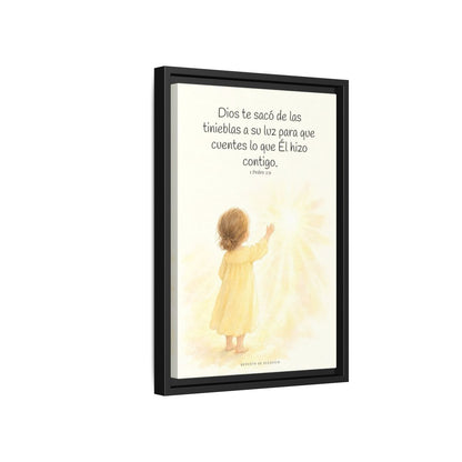 Para que anuncies las maravillas de Dios — Lienzo Cristiano Enmarcado | 1 Pedro 2:9 — 12×18 pulgadas, marco negro, vista lateral del marco flotante