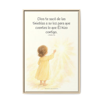 Para que anuncies las maravillas de Dios — Lienzo Cristiano Enmarcado | 1 Pedro 2:9 — 24×36 pulgadas, marco natural, vista frontal