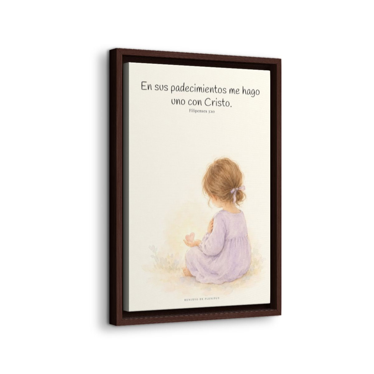 Participar de sus padecimientos me acerca a Él | Arte bíblico para pared | Filipenses 3:10 — 12×18 pulgadas, marco espresso, vista lateral del marco flotante