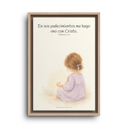 Participar de sus padecimientos me acerca a Él | Arte bíblico para pared | Filipenses 3:10 — 12×18 pulgadas, marco natural, vista frontal
